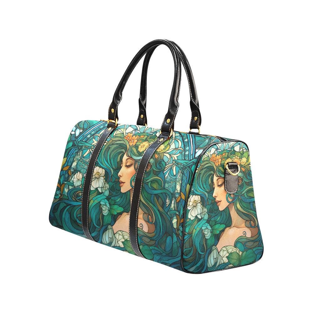 Art Nouveau Travel Bag – Waterproof Black Weekender Duffle