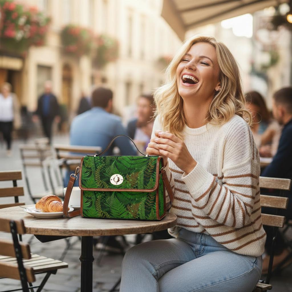 Green Fern Forest Canvas Crossbody Bag – Botanical Dark Academia Handbag