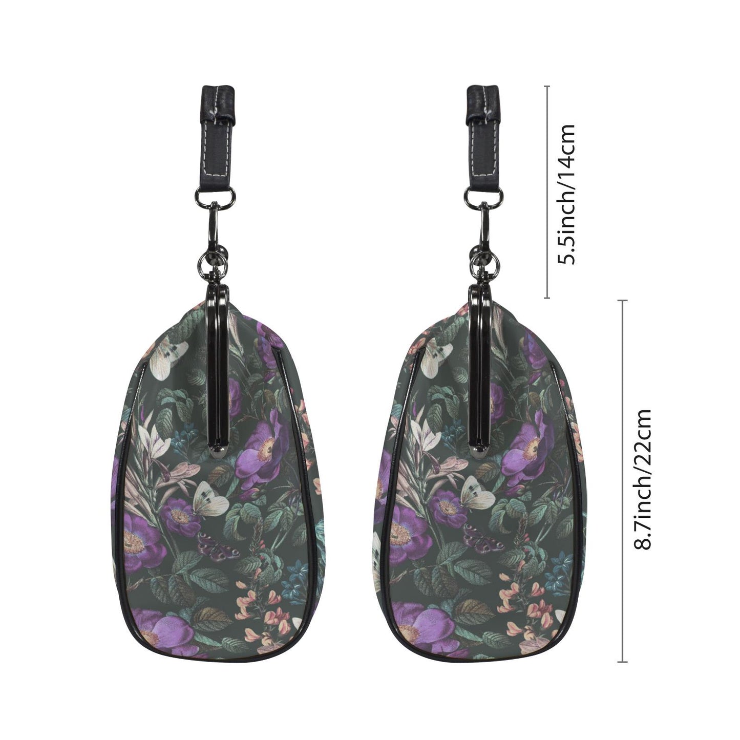 Dark Flowers Butterflies Kisslock Crossbody Handbag - Vintage Academia Floral Bag