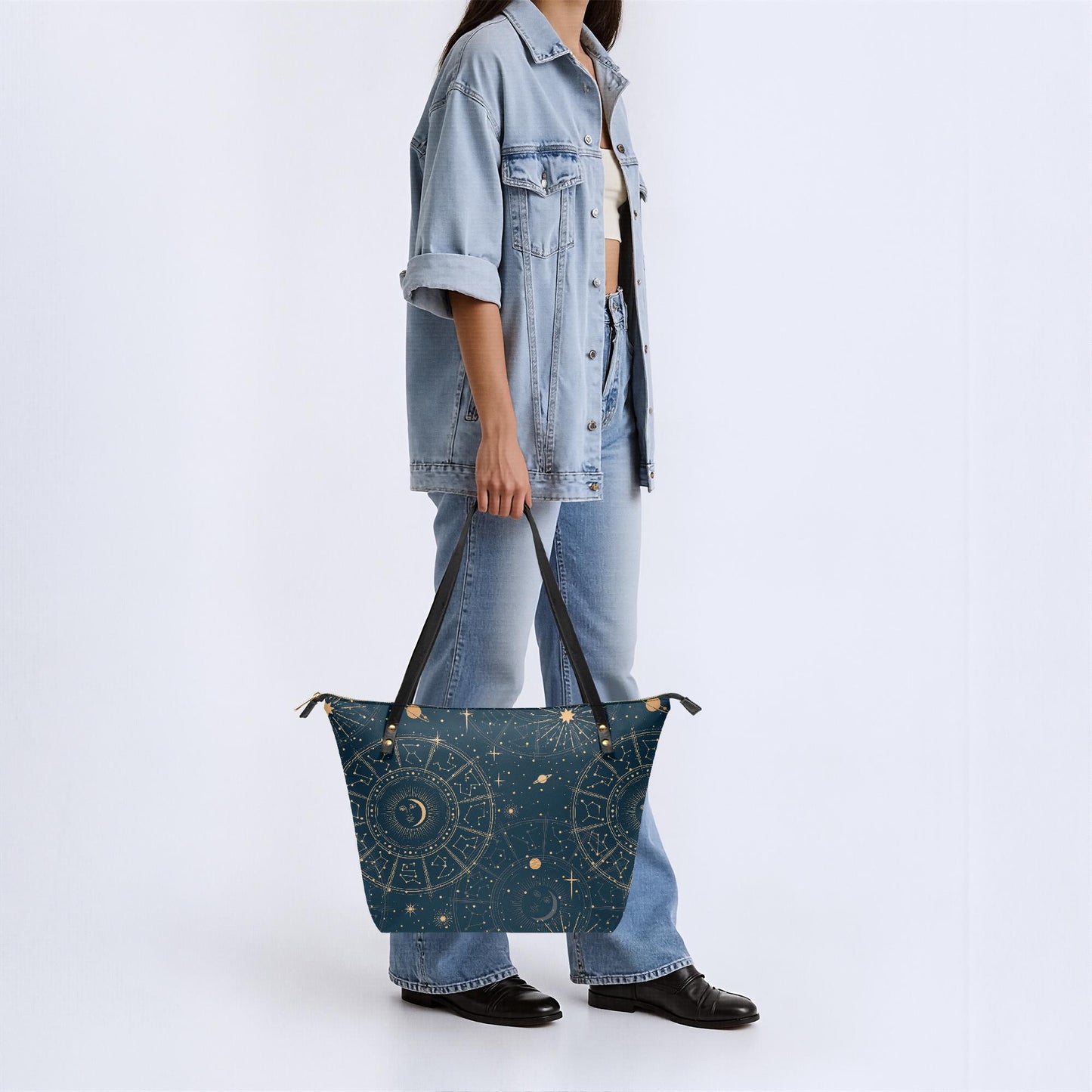 Astrology Moon Planets Roomy Tote Bag Shopper - Large Witchy Shoulder Handbag