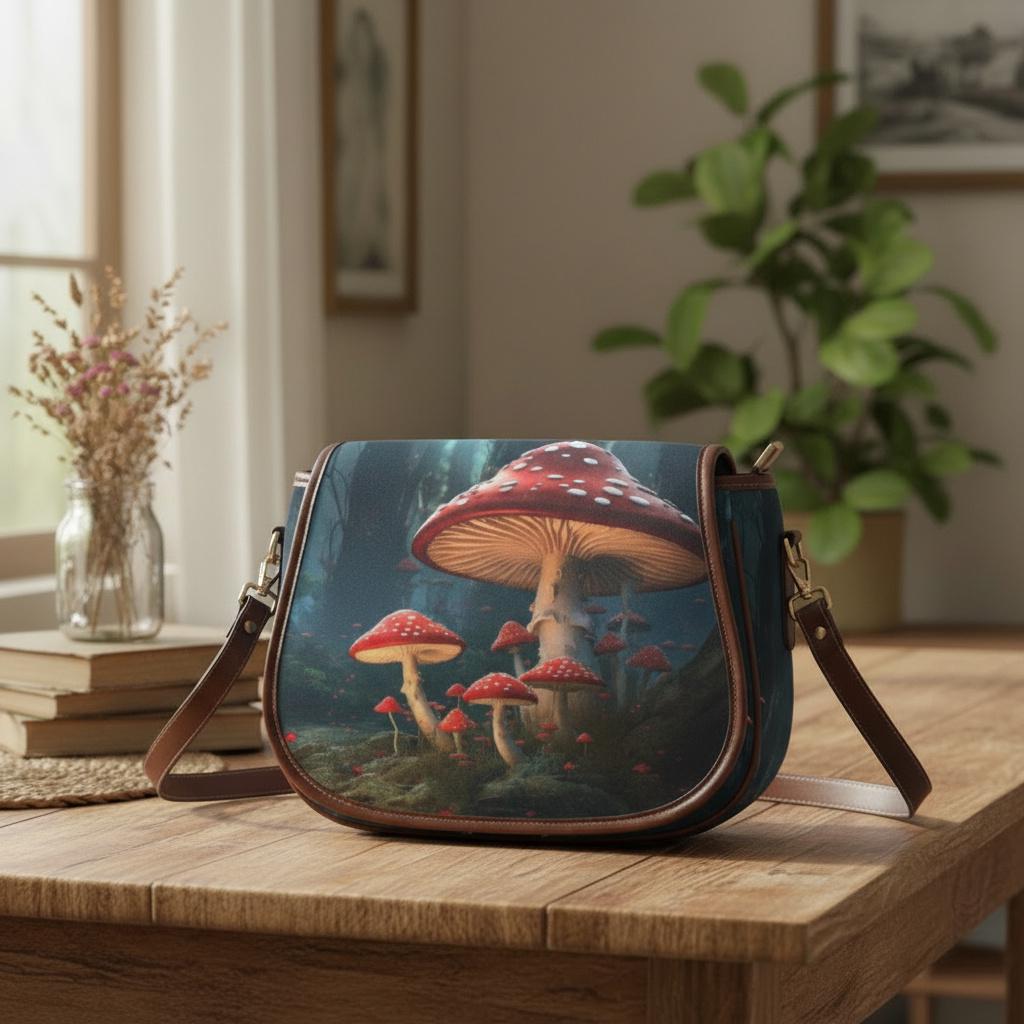 Mushroom Dark Academia Saddle Bag - Toadstool Forest Crossbody Handbag