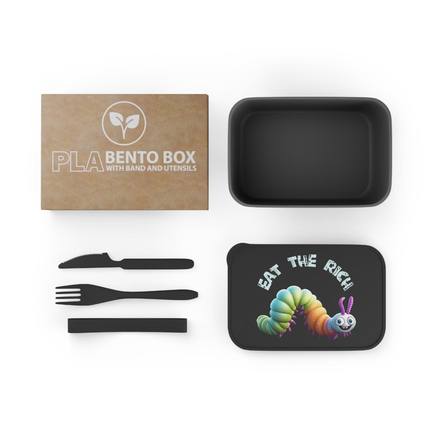 Eco Bioplastic Bento Box with Cutlery: Eat The Rich Sustainable Vegan Lunchware