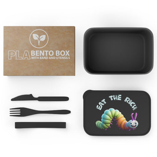 Bioplastic Bento Box with Cutlery: Eat The Rich Eco Activist Lunchware
