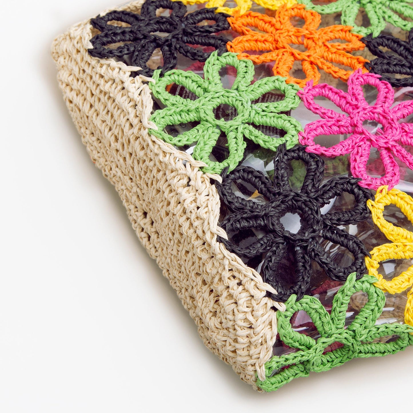 Colorful Crochet Flower Straw Bag – Boho 70s Retro Beach Summer Tote