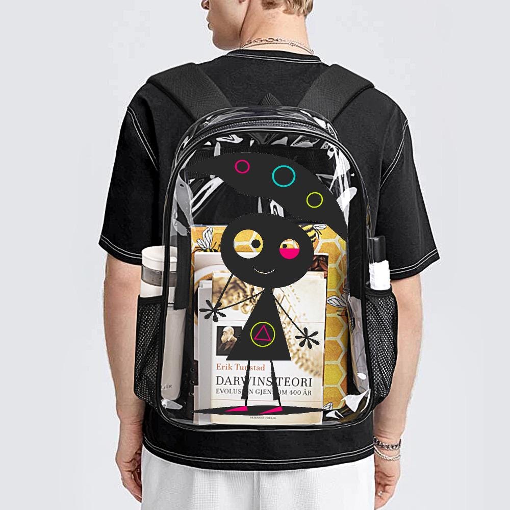 Clear PVC Backpack, Monster Graphic, Travel Work School Bag