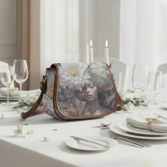 Romantic Flower Girl Handbag - Floral Cottagecore Crossbody Saddle Bag