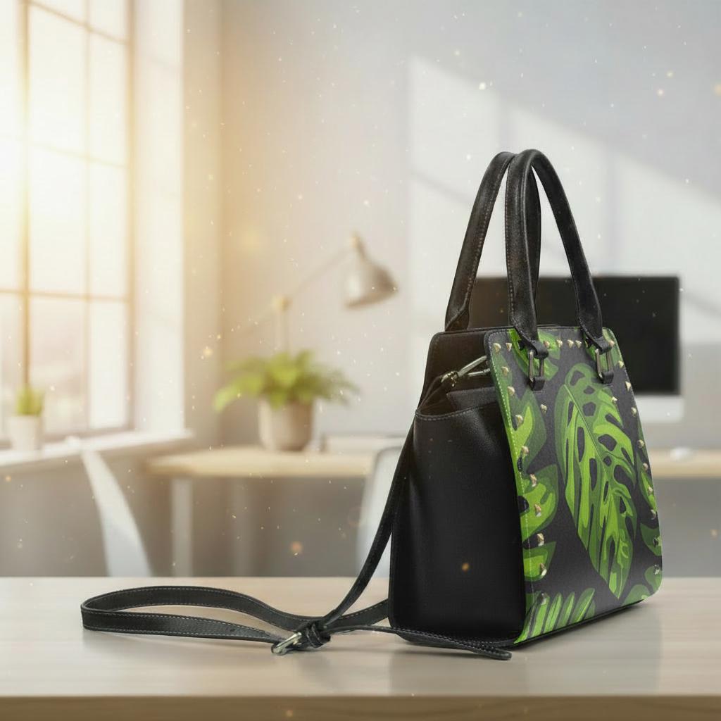 Retro 70s Monstera Rivet Shoulder Handbag – Vintage Midcentury Print Purse