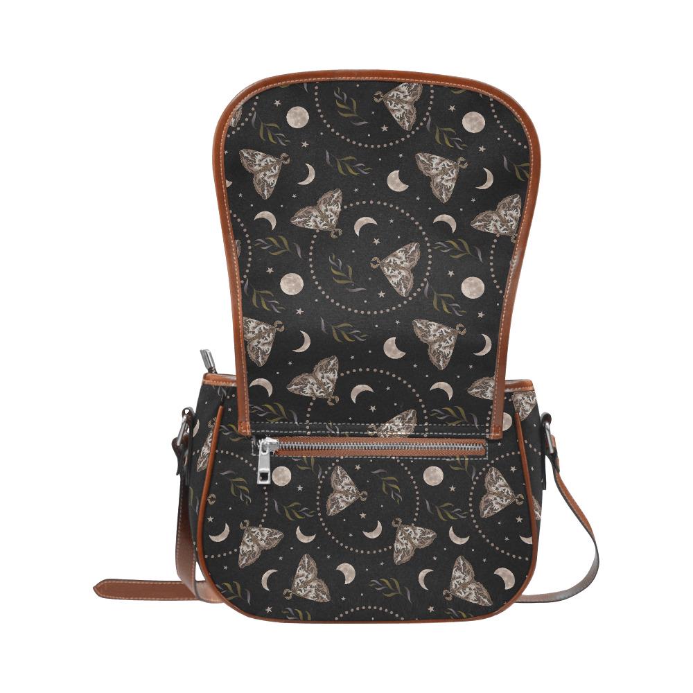 Dark Academia Gothic Moths & Moon Crossbody Saddle Bag