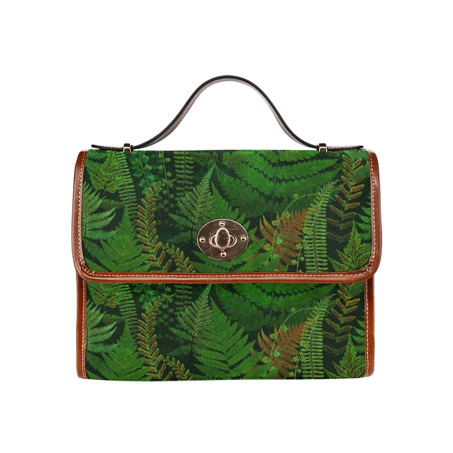 Green Fern Forest Canvas Crossbody Bag – Botanical Dark Academia Handbag
