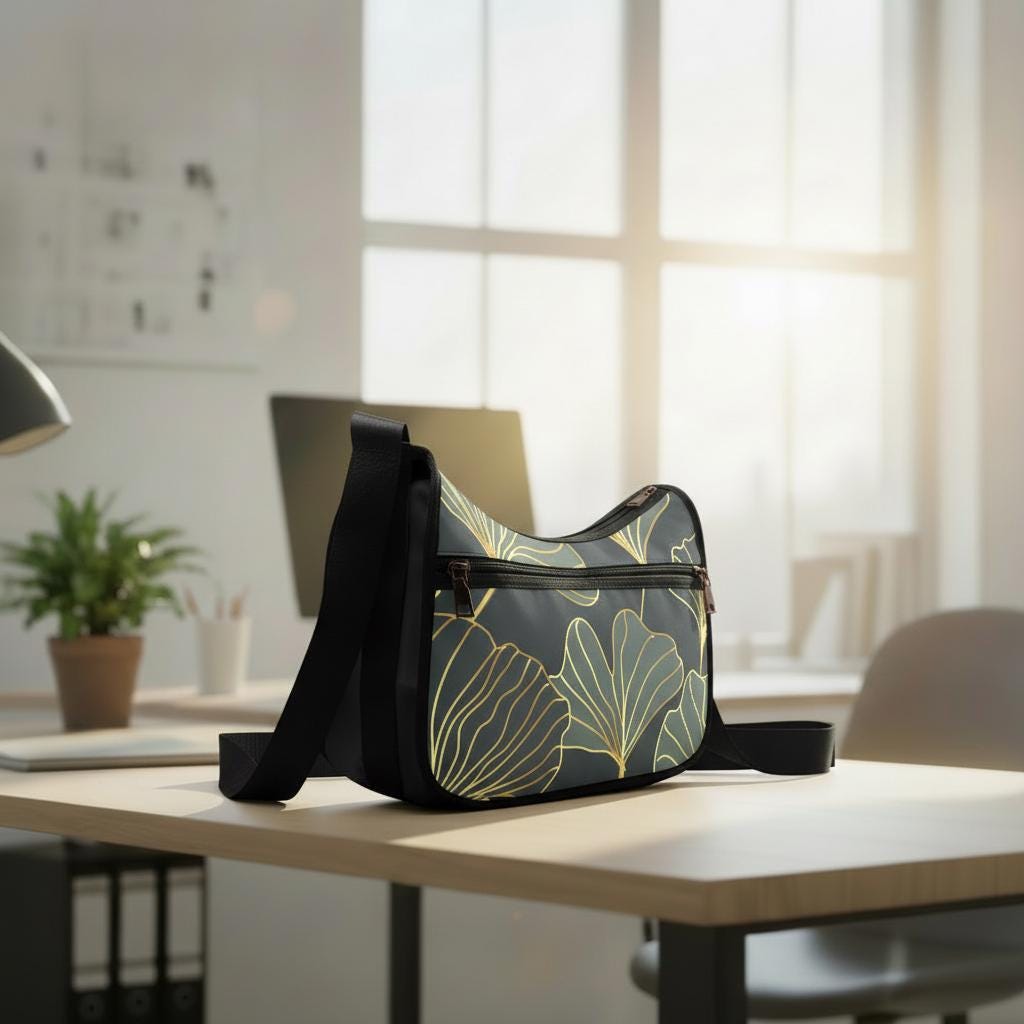 Black Gold Ginkgo Shoulder Bag – Alternative Oxford Fabric Hobo Bag