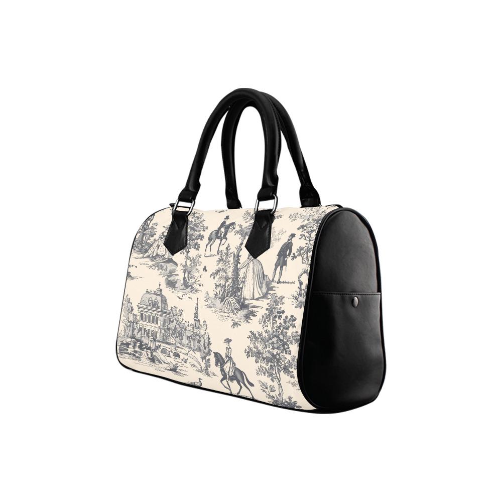 Toile de Jouy Black White Barrel Handbag – French Vintage Everyday Purse