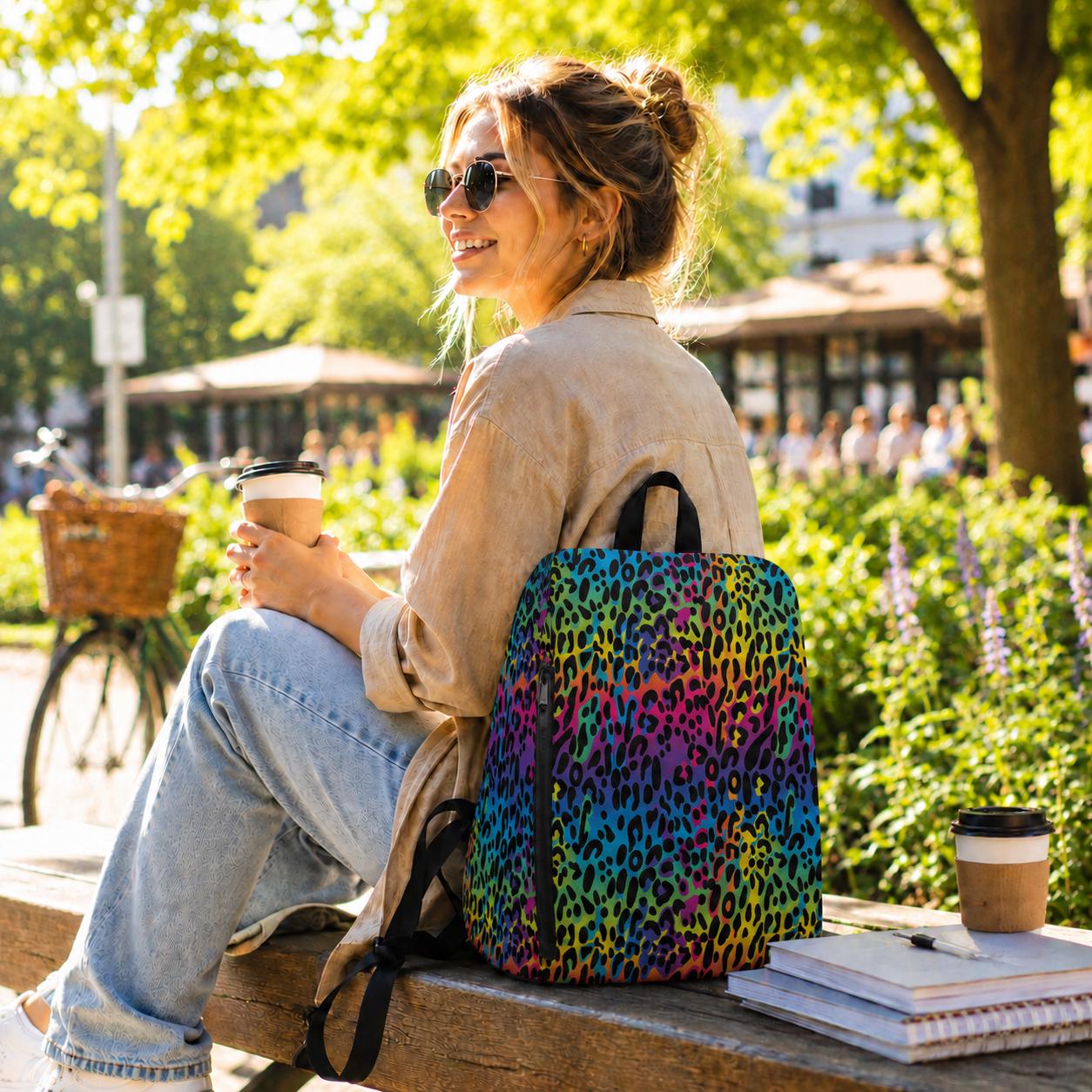 Rainbow Leopard Canvas Backpack – Cheetah Print Daypack