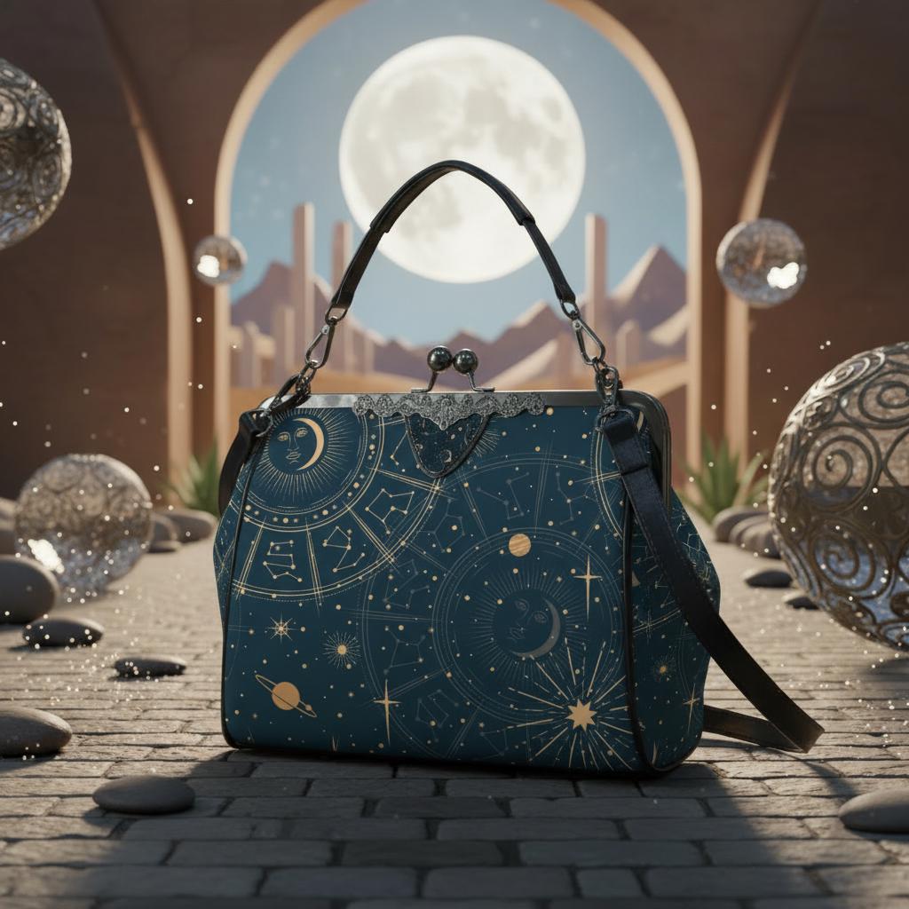 Moon Stars Witchy Astrology Kisslock Crossbody Handbag