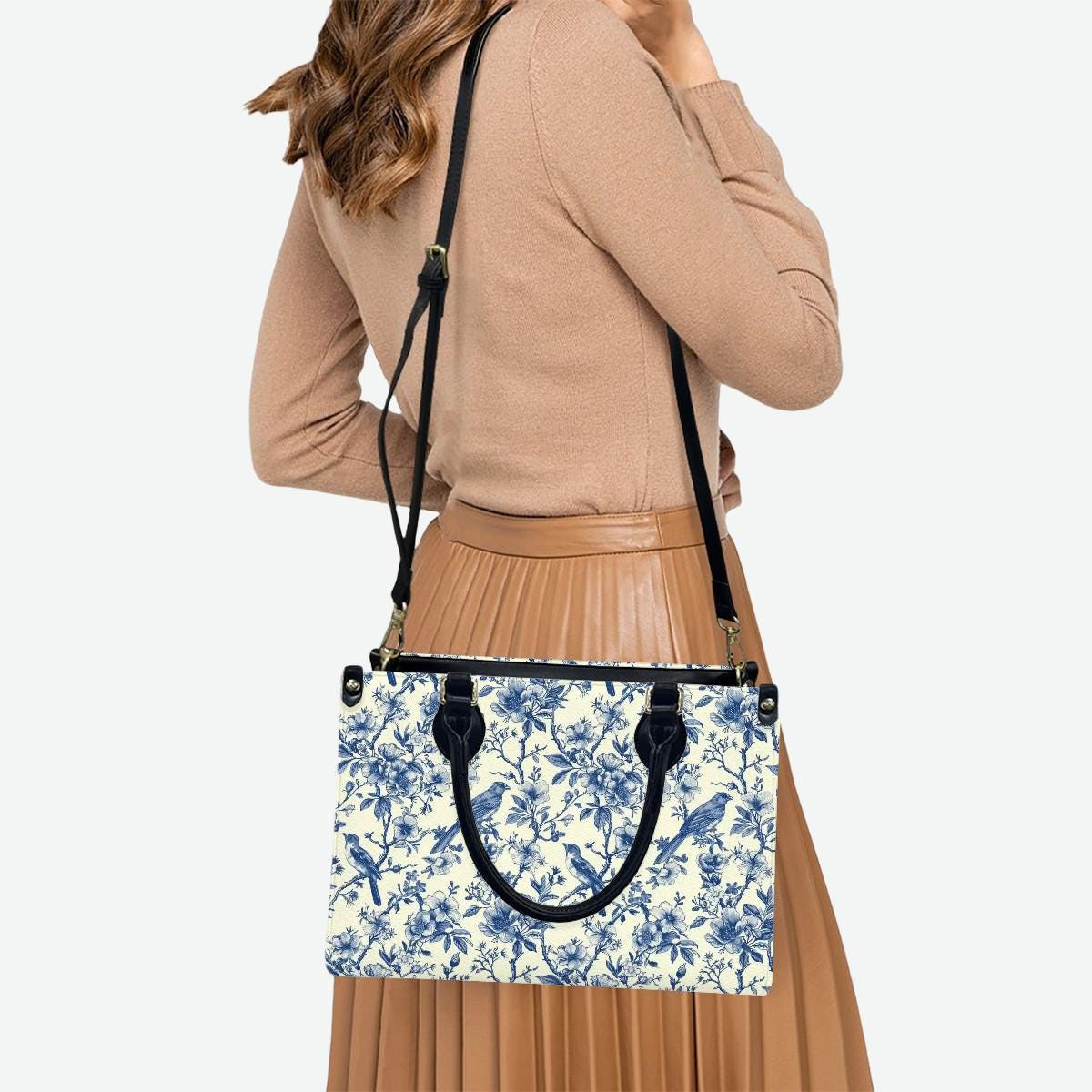 Toile de Jouy Handbag in 3 Sizes - Blue White French Vintage Shoulder Bag