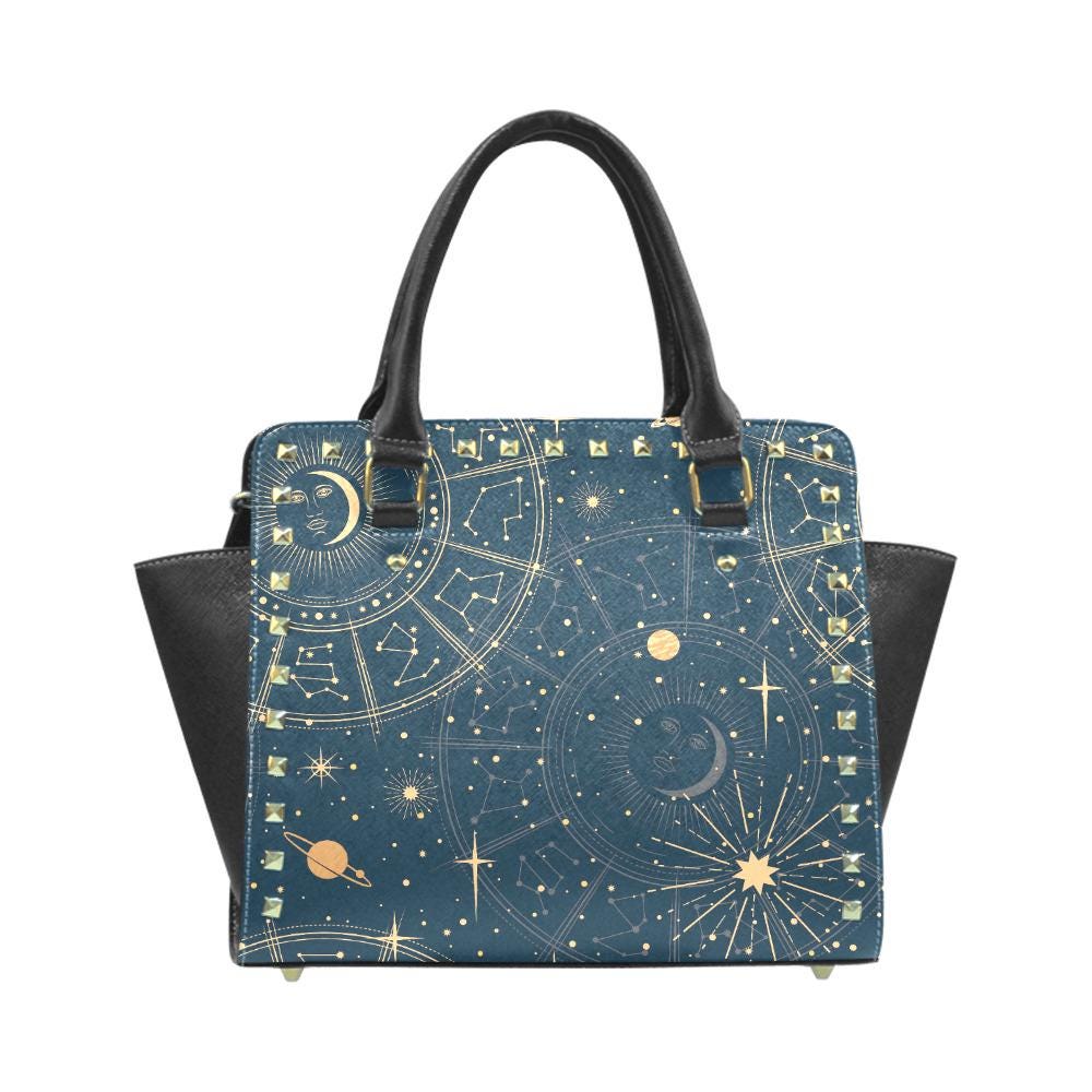 Astrology Planets & Stars Rivet Handbag – Dark Academia Witchy Shoulder Purse