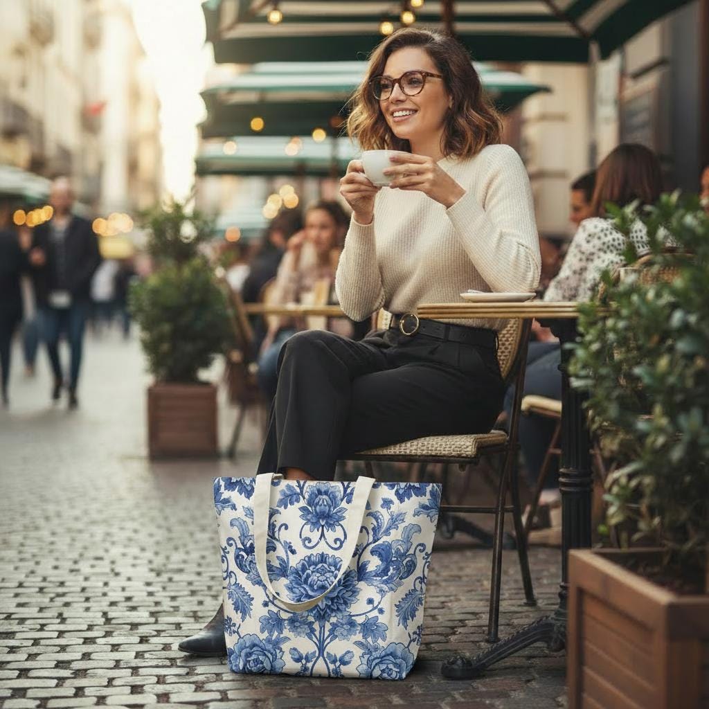 Toile de Jouy Yoga Tote Bag – French Vintage Mat Carrier