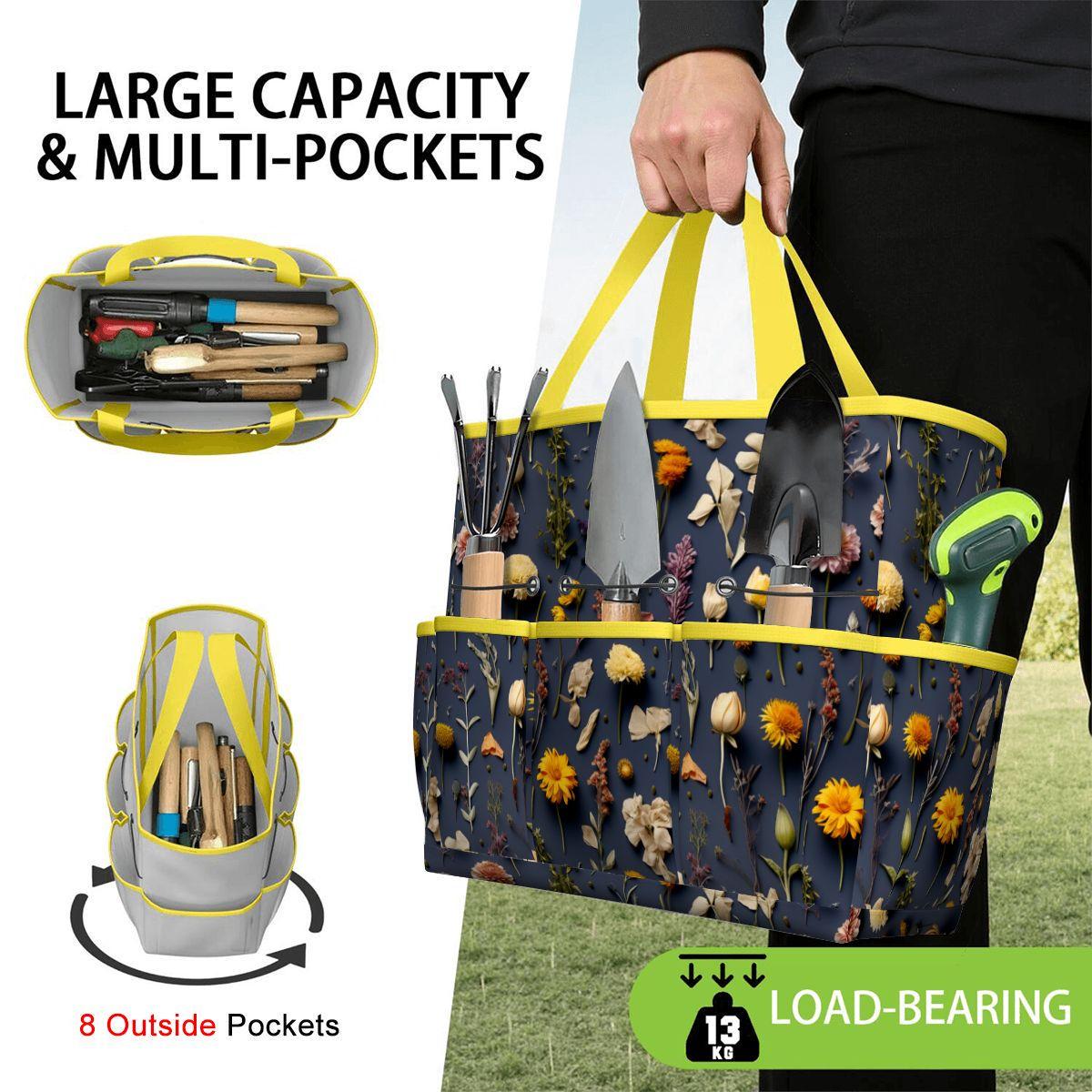 Dried Flowers Print Garden Tote – Gardening Tool Organizer Bag With Pockets