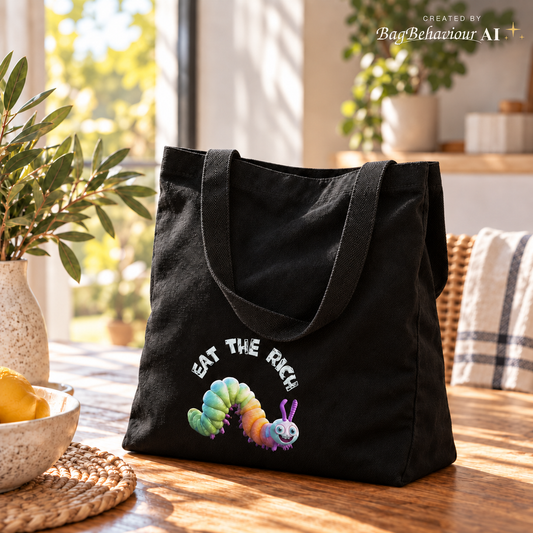 Eat the Rich Cotton Canvas Tote Bag – Black Rainbow Set of 2