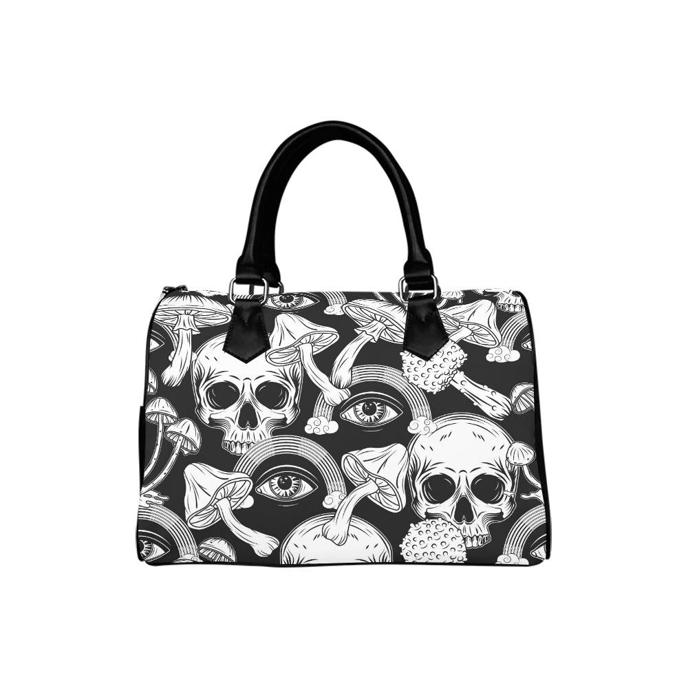 Whimsy Black White Skulls Barrel Handbag – Gothic Alternative Everyday Purse