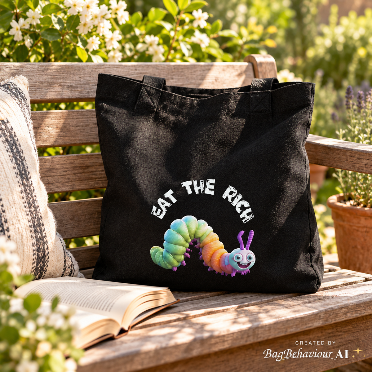 Eat the Rich Cotton Canvas Tote Bag – Black Rainbow, Set of 2