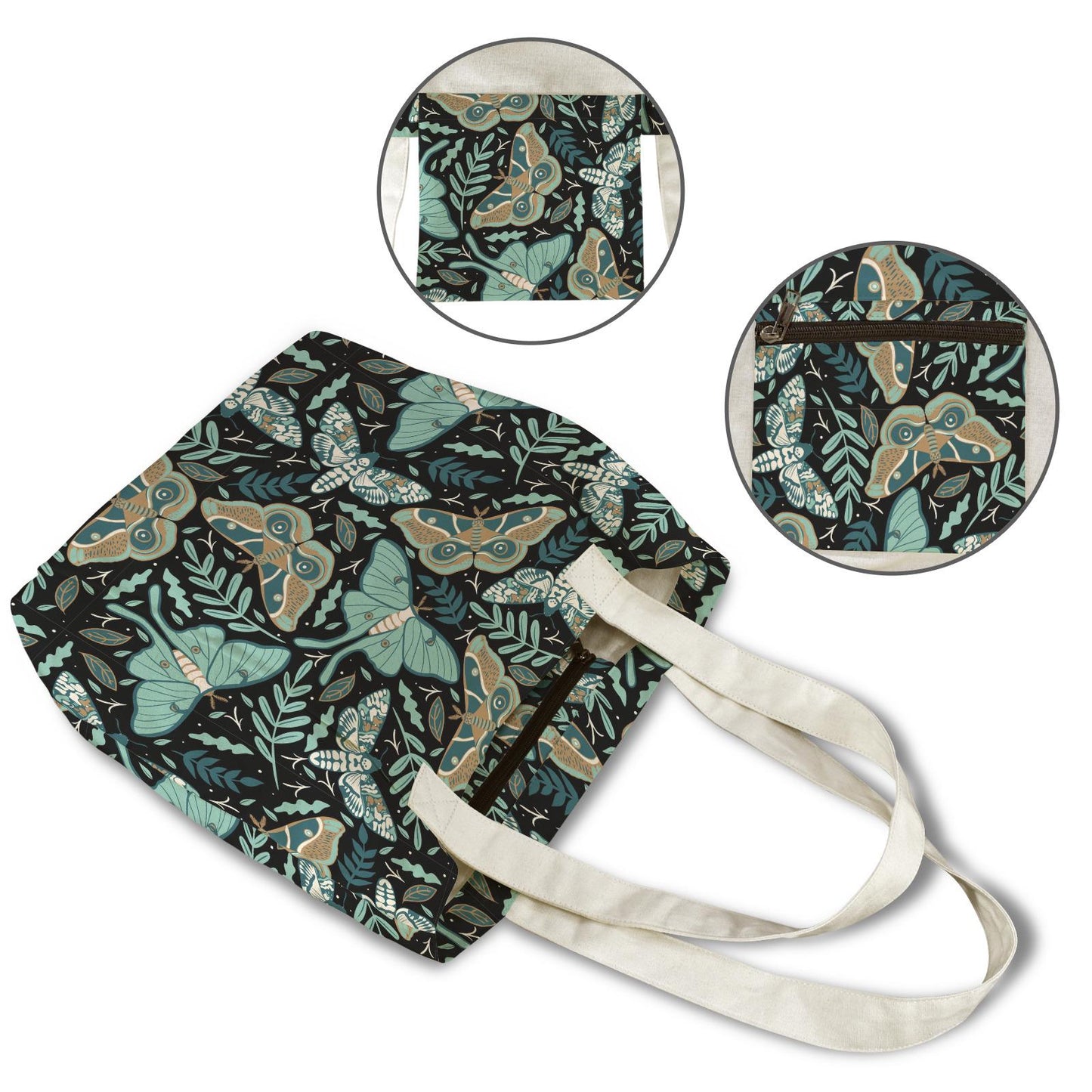 Dark Academia Moths Cotton Yoga Tote – Bag with Built-In Mat Storage