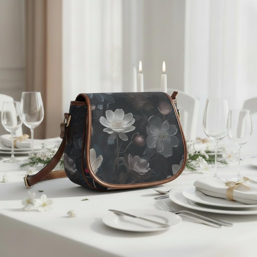 Dark Academia Romantic Flowers Saddle Bag – Vintage Style Crossbody