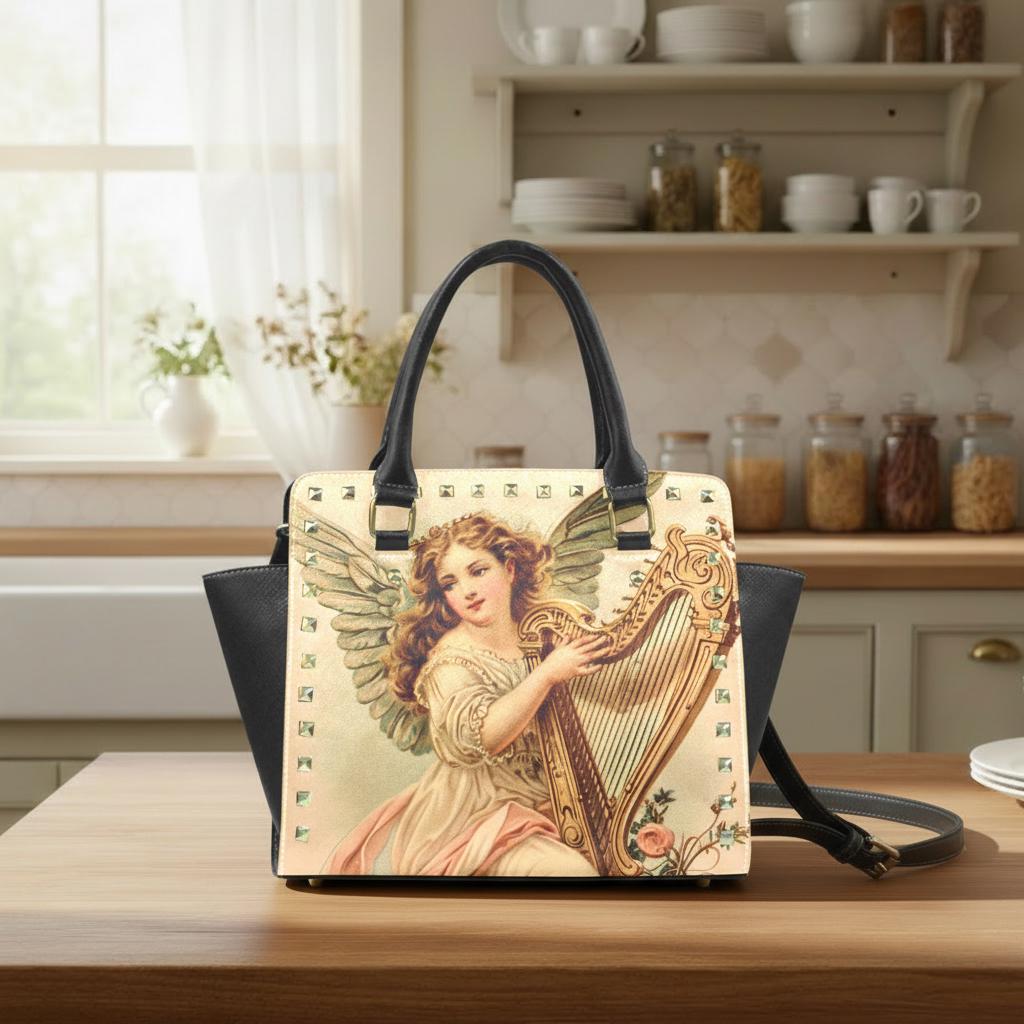 Angel & Harp Rivet Shoulder Handbag – Vintage Baroque Style Purse