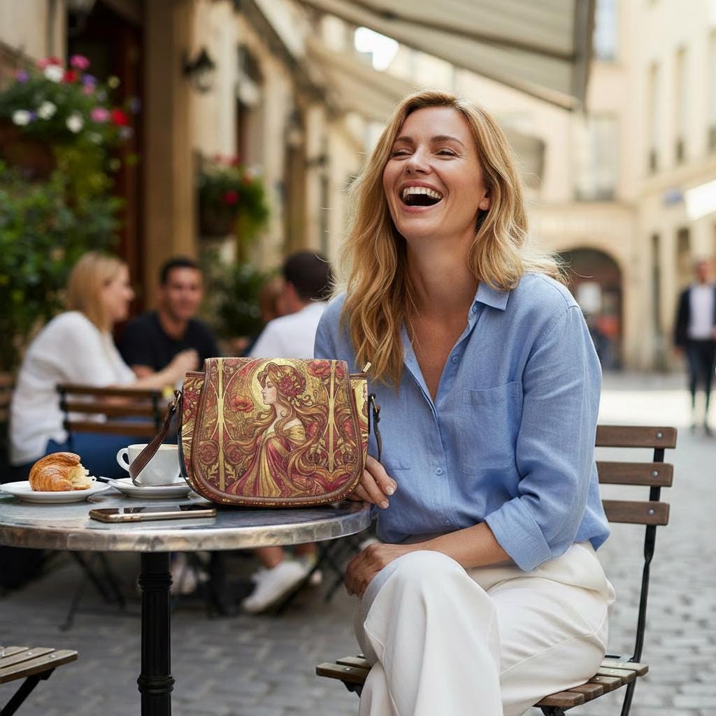 Art Nouveau Floral Saddle Bag, Romantic Crossbody or Shoulder Handbag