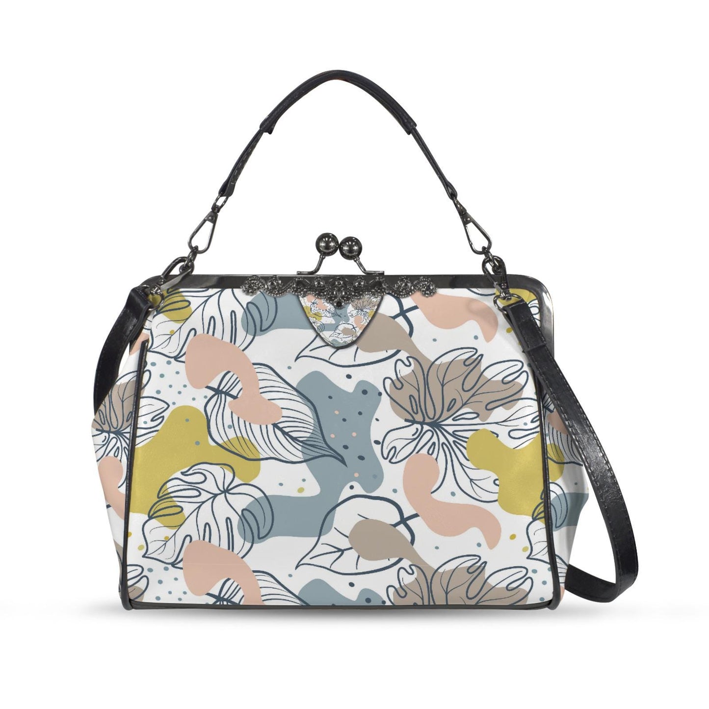Retro 60s Floral Kisslock Crossbody Bag – Vintage Pastel Feminine Handbag