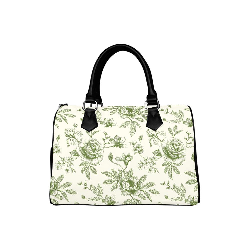 Sac à main tonneau Toile de Jouy vert et blanc – Sac à main quotidien vintage français à motif floral