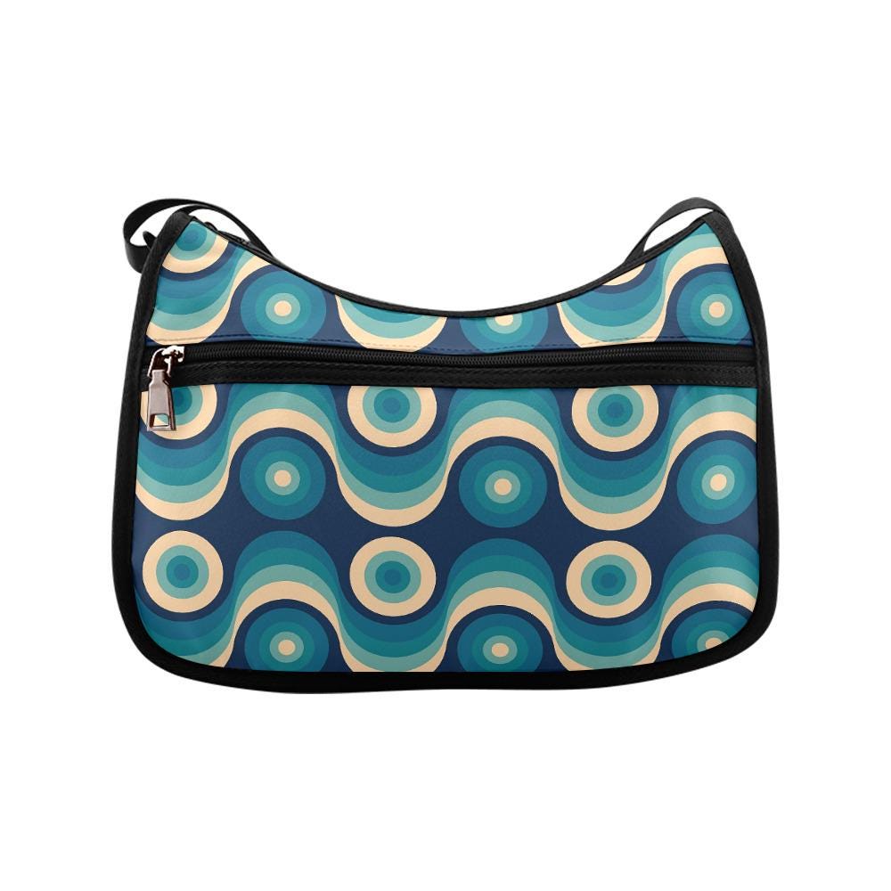 Retro 60s 70s Shoulder Bag – Midcentury Vintage Oxford Fabric Hobo Bag