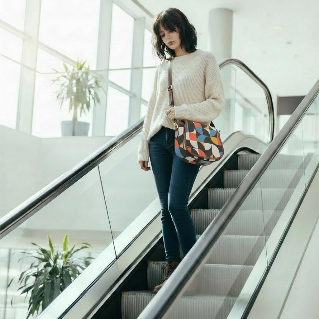 Retro 60s Bauhaus Inspired Saddle Bag - Midcentury Style Crossbody Handbag
