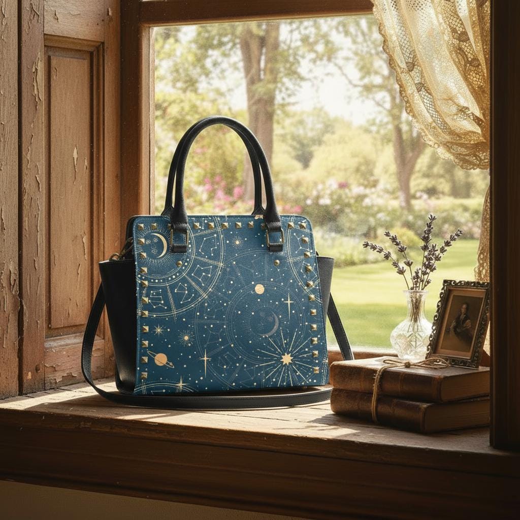 Astrology Planets & Stars Rivet Handbag – Dark Academia Witchy Shoulder Purse