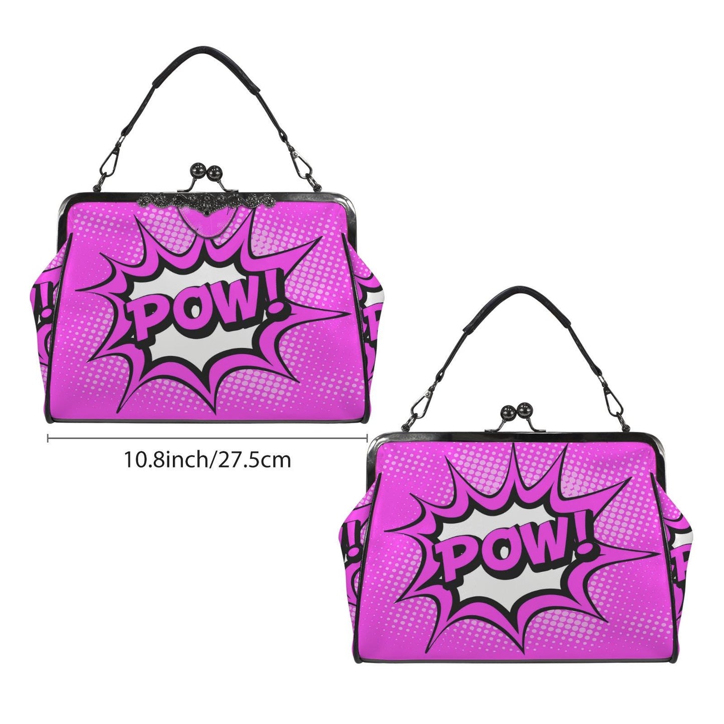 Pop Art Y2k Comic Vegan Kisslock Bag – Pink Bold Graphic Crossbody Handbag