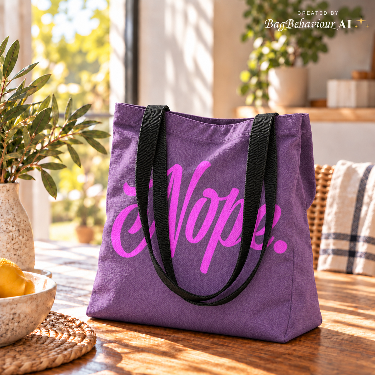 Nope Purple Spacious Cotton Canvas Tote Bag – Black Handles Set of 2