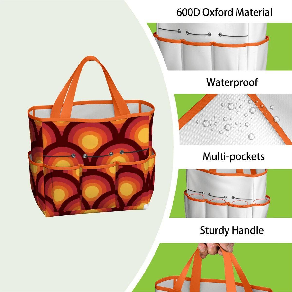 Retro 70s Gardening Tool Organizer Bag – Orange Flower Power Tote