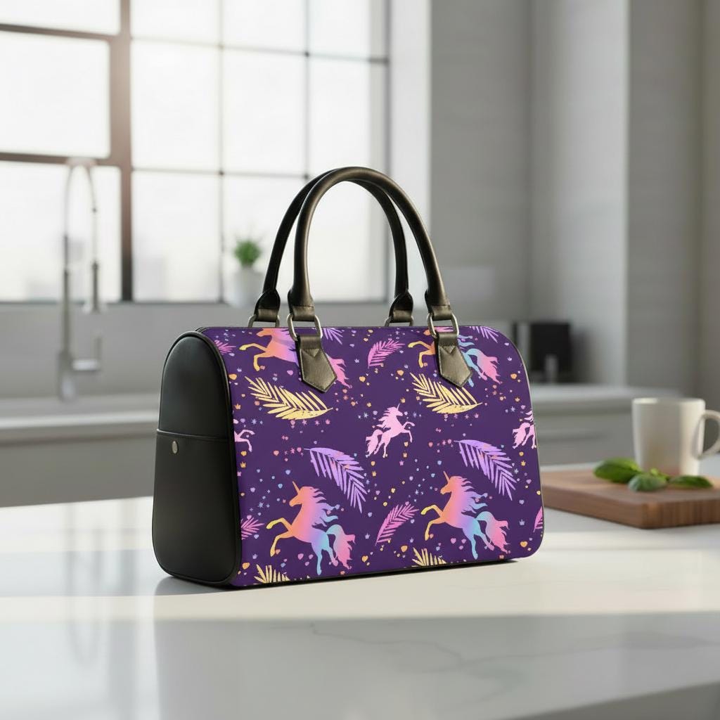 Purple Pink Unicorn Barrel Handbag – Fairycore Everyday Top Handle Purse