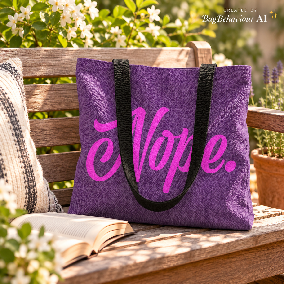 Nope Purple Spacious Cotton Canvas Tote Bag – Black Handles Set of 2