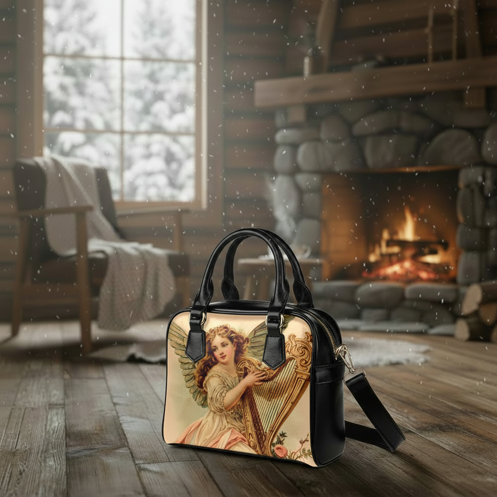 Vintage Baroque Angel Top Handle PU-Leather Handbag with Shoulder Strap