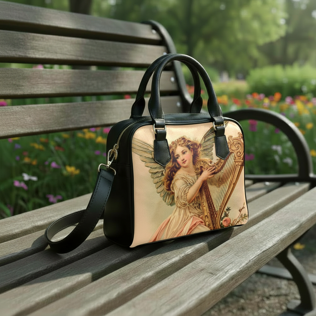 Vintage Baroque Angel Top Handle PU-Leather Handbag with Shoulder Strap