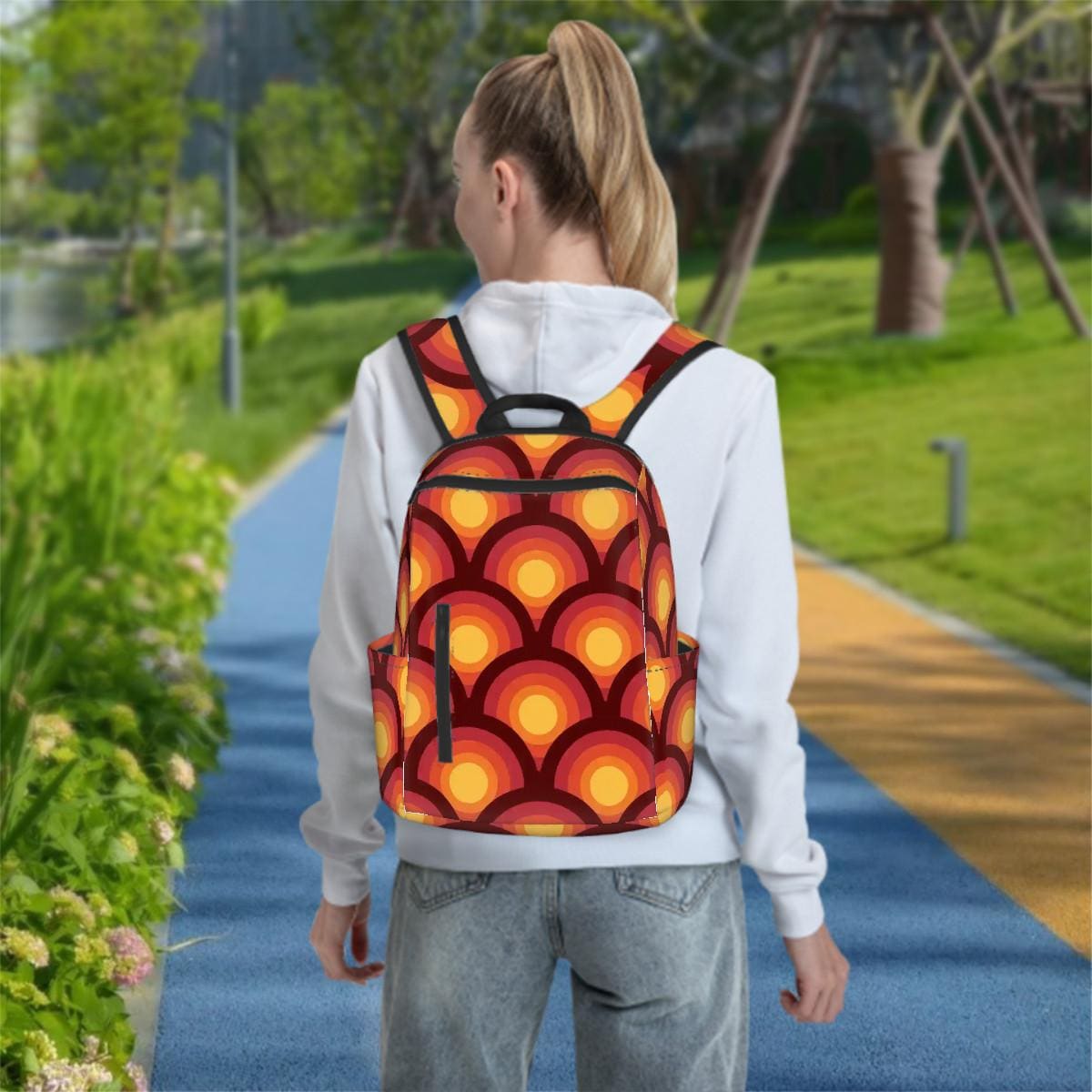 Retro 70s Backpack – Orange Red Yellow Twill Daypack