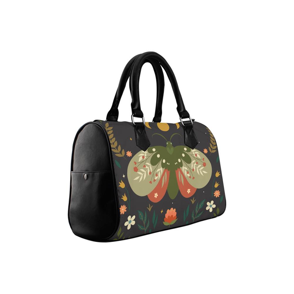 Dark Academia Moth Barrel Handbag – Black Green Orange Everyda Bag