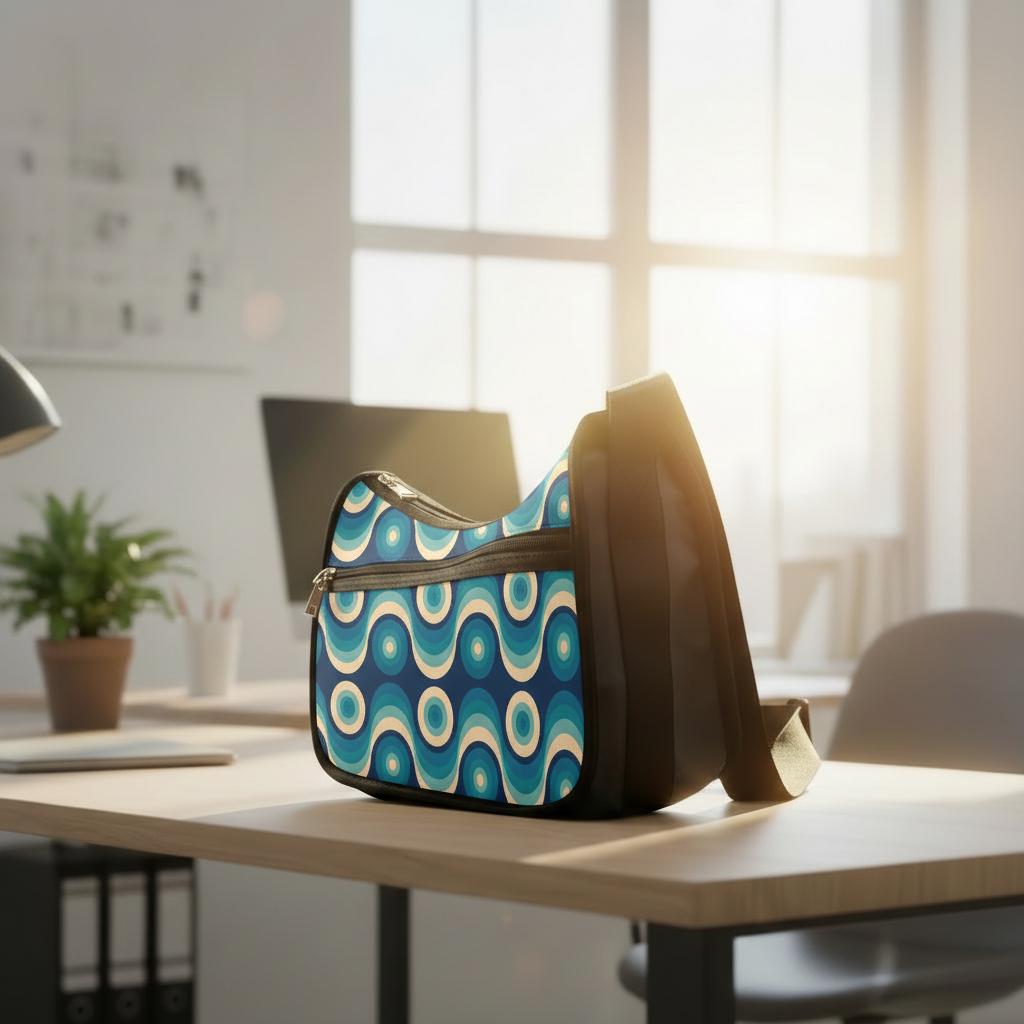 Retro 60s 70s Shoulder Bag – Midcentury Vintage Oxford Fabric Hobo Bag