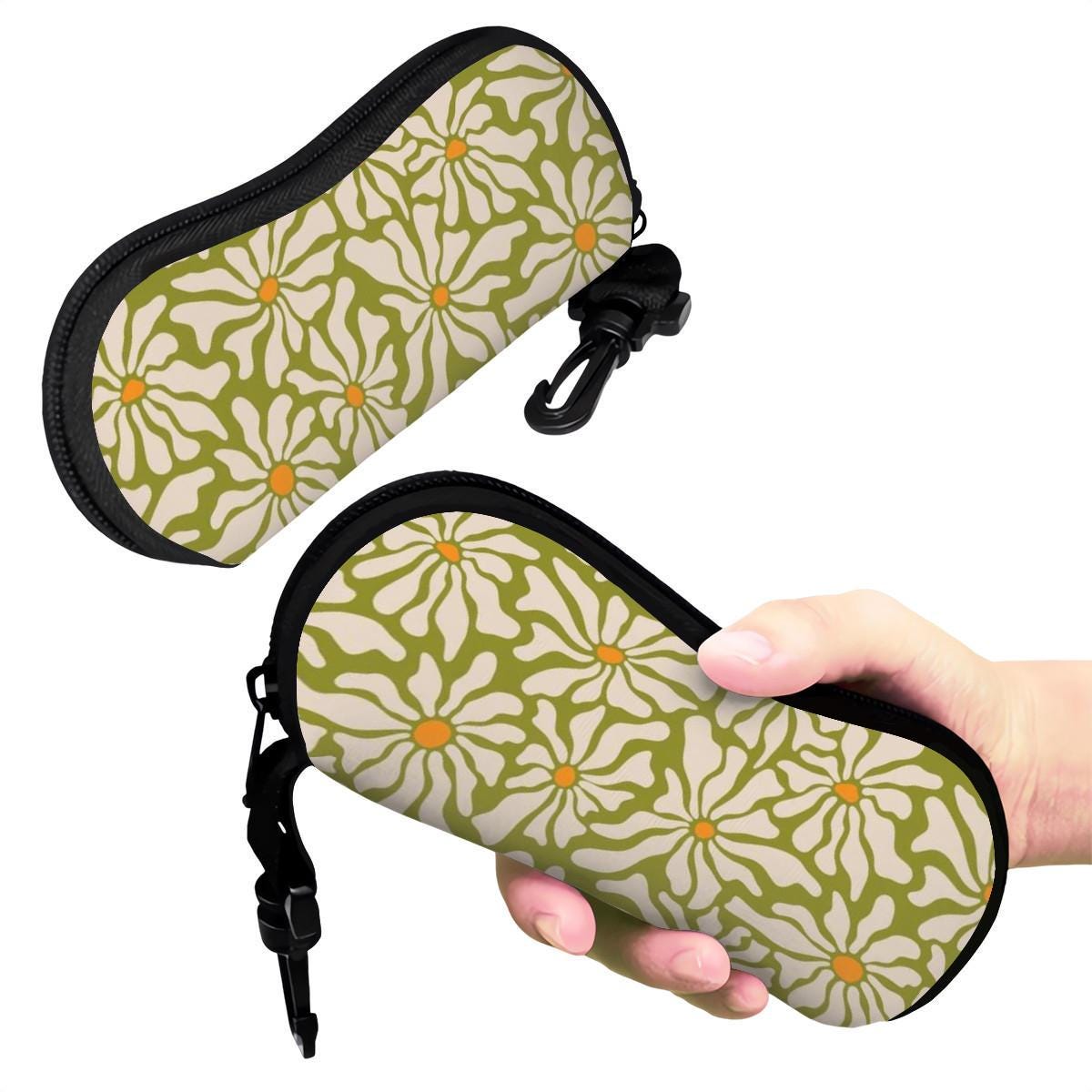 Boho Daisy Sunglasses Case – Retro Floral Eyeglass Zipper Pouch