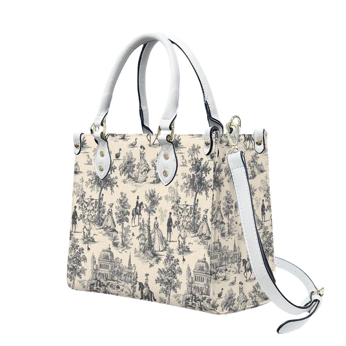 Toile de Jouy Handbag in 3 Sizes - Black White French Vintage Shoulder Bag