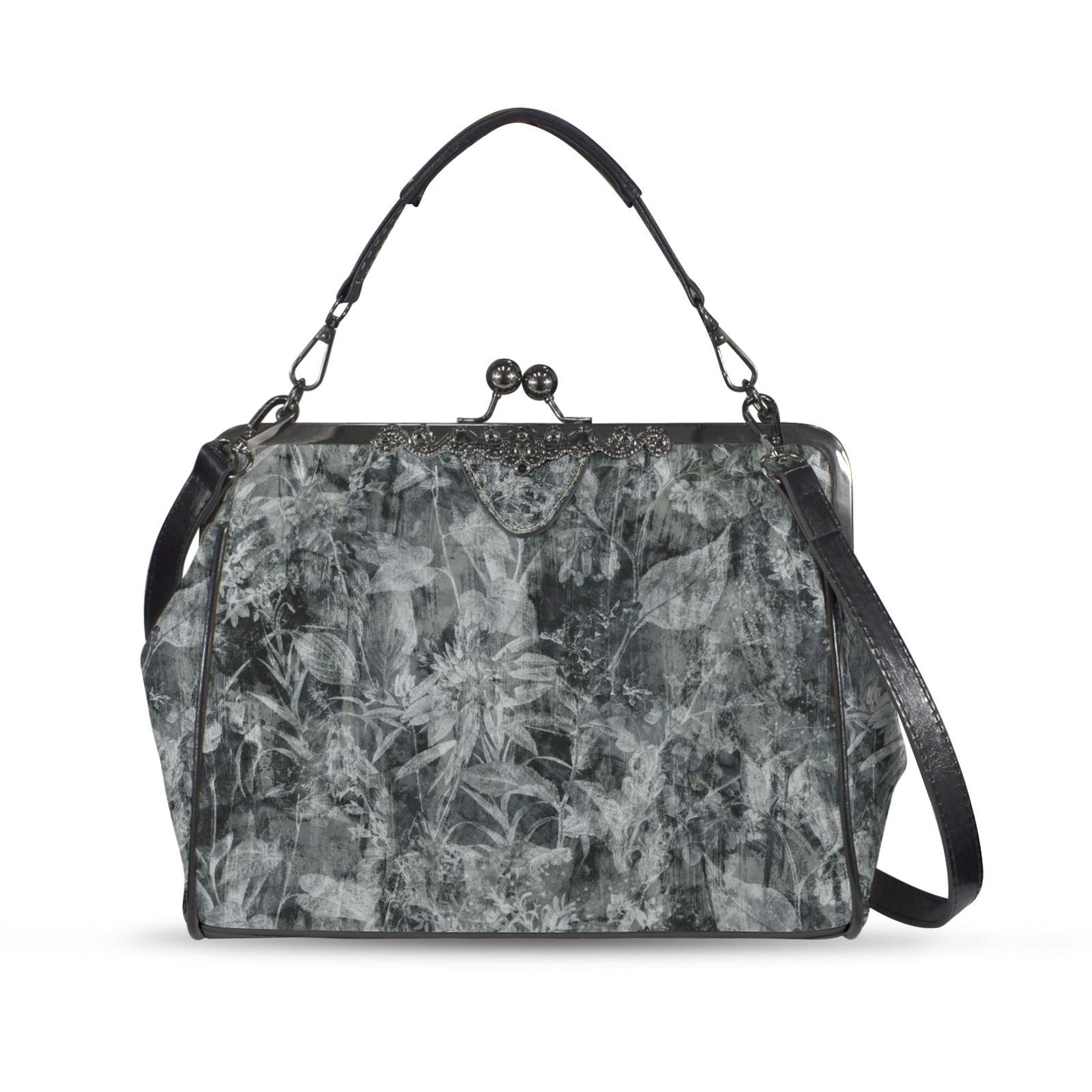 Dark Academia Moody Floral Vintage Kisslock Bag - Victorian Gothic Crossbody