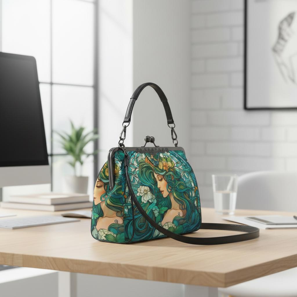 Art Nouveau Style Kiss Lock Handbag - Vintage Romantic Crossbody Bag
