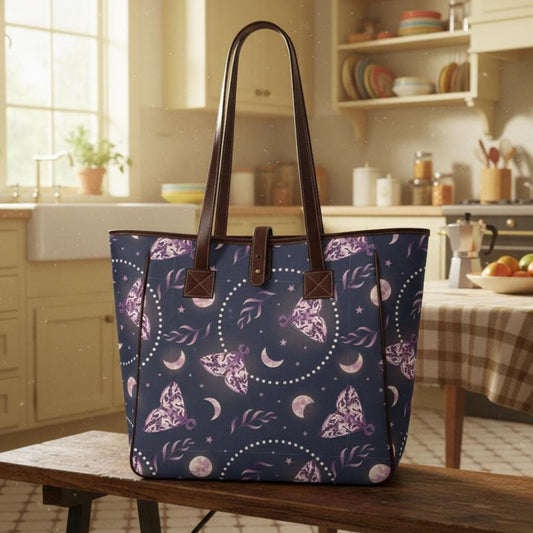 Classic Large Moths & Moon Tote Bag – Dark Academia Shopper Handbag
