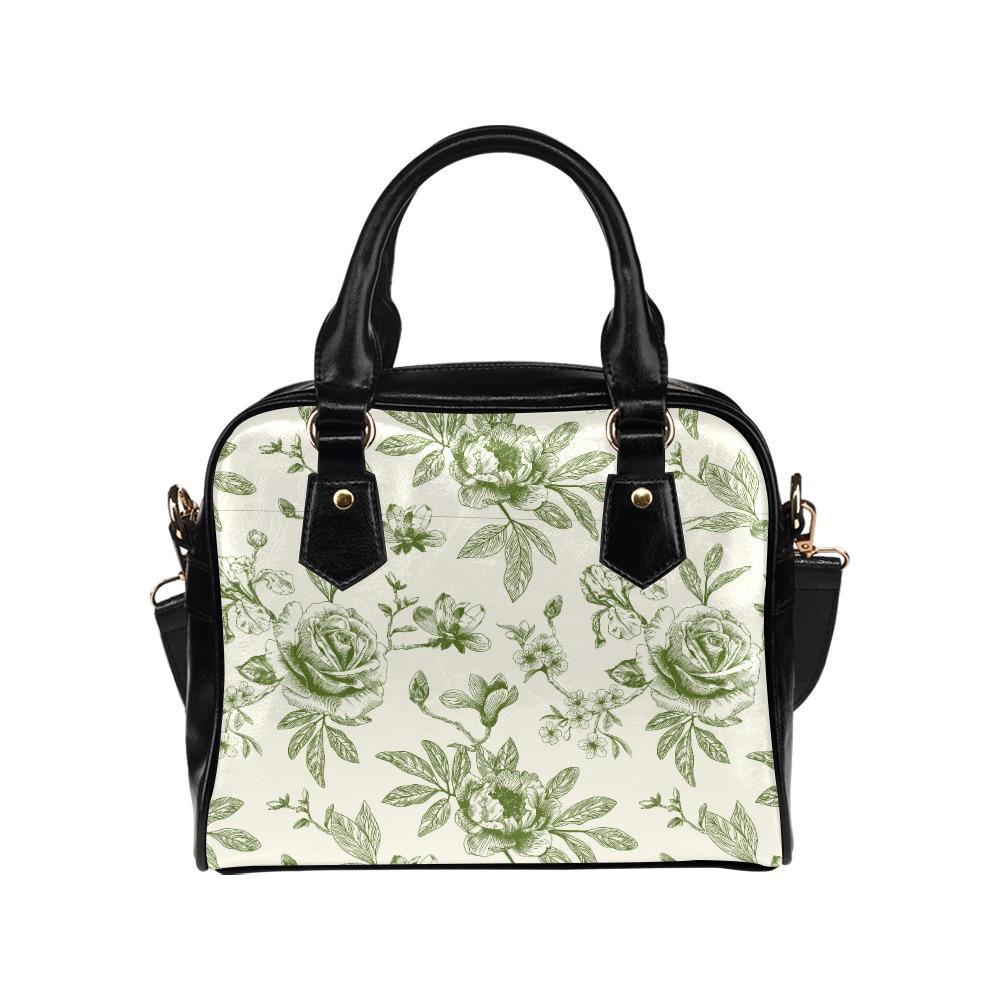 Green White Toile de Jouy Vegan Bag - Floral Crossbody Handbag