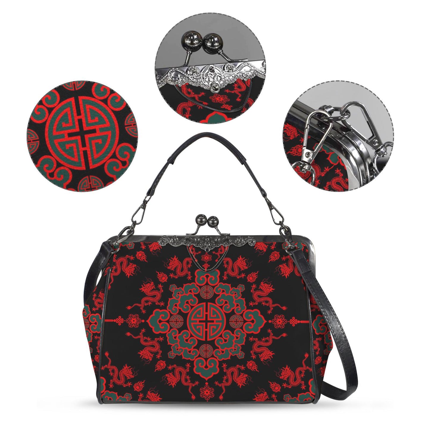 Black Red Gothic Style Kisslock Handbag –  Dark Academia Asia Crossbody Bag
